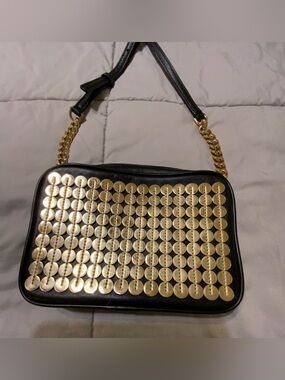 Michael Kors Gold Sequins Pouch Black Leather Gold Chain Bag Small